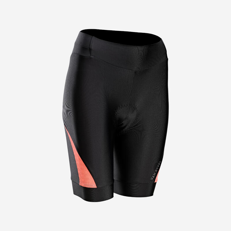 Culotte ciclismo corto sin tirantes mujer  Essential Negro/Coral