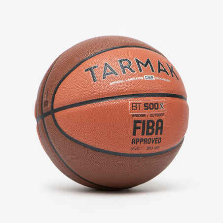 Adult Basketball BT500 Grip Size 7 - Brown/Orange