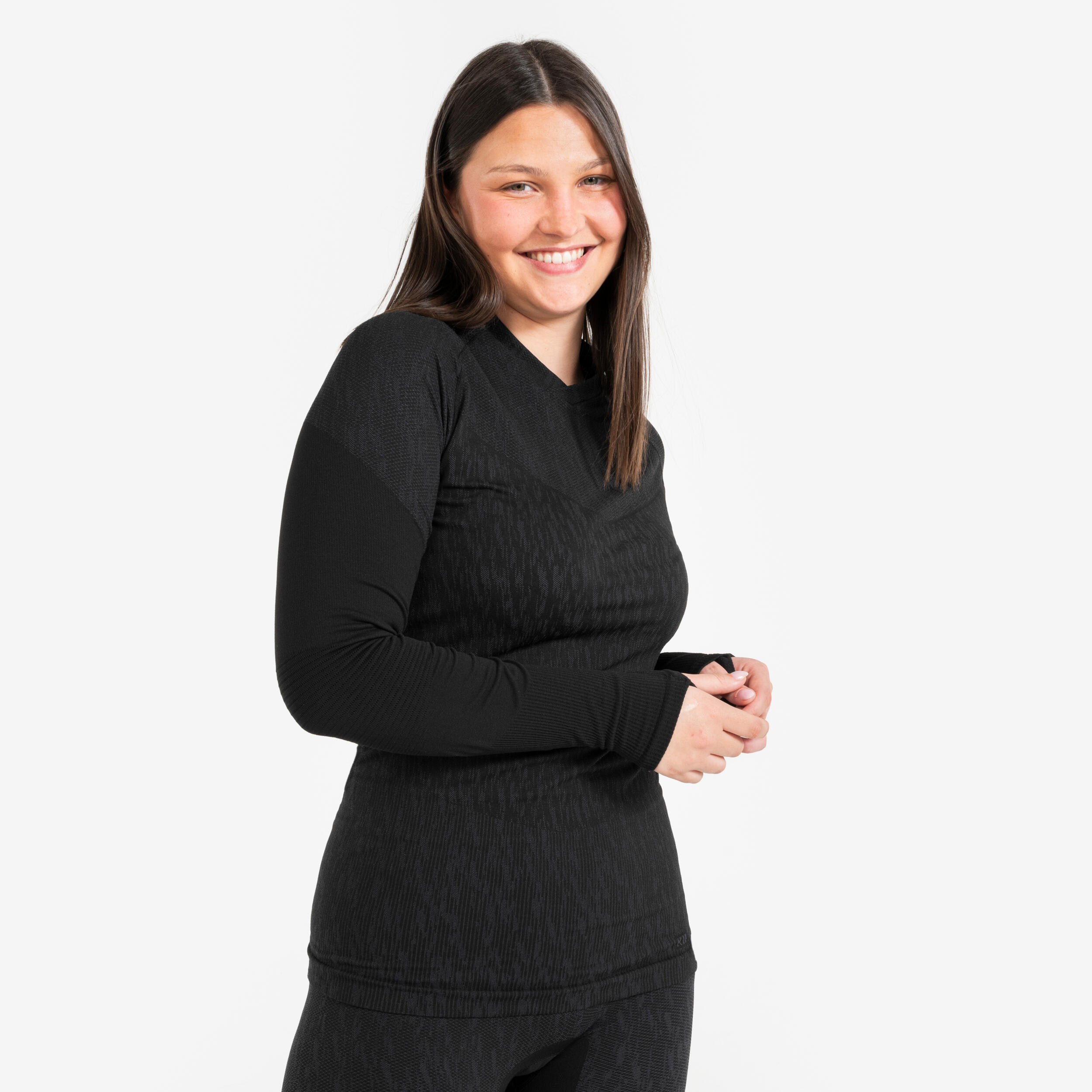 Adult Long-Sleeved Thermal Base Layer Top Keepdry - Black 4/9