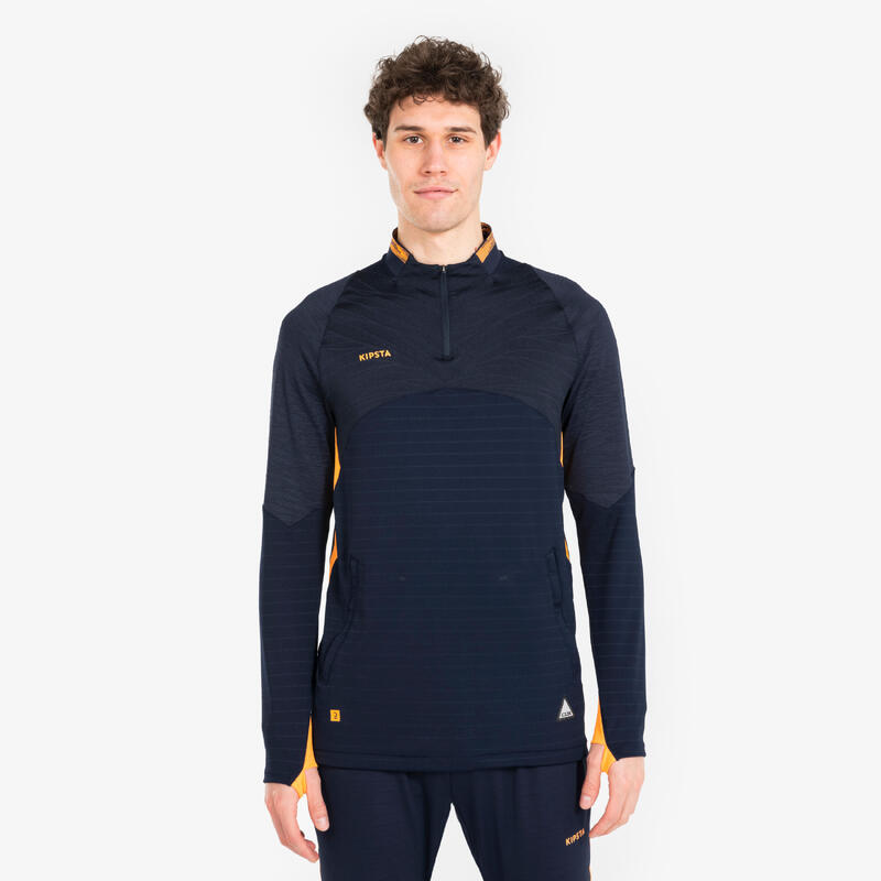 Trainingspak met shirt met 1/2 rits voor voetbal volwassenen CLR navy/oranje