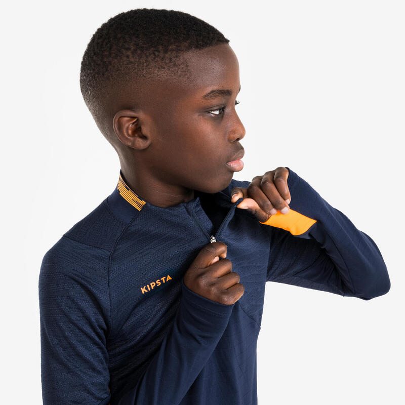 Trainingspak met shirt met 1/2 rits voor voetbal voor kinderen CLR navy/oranje