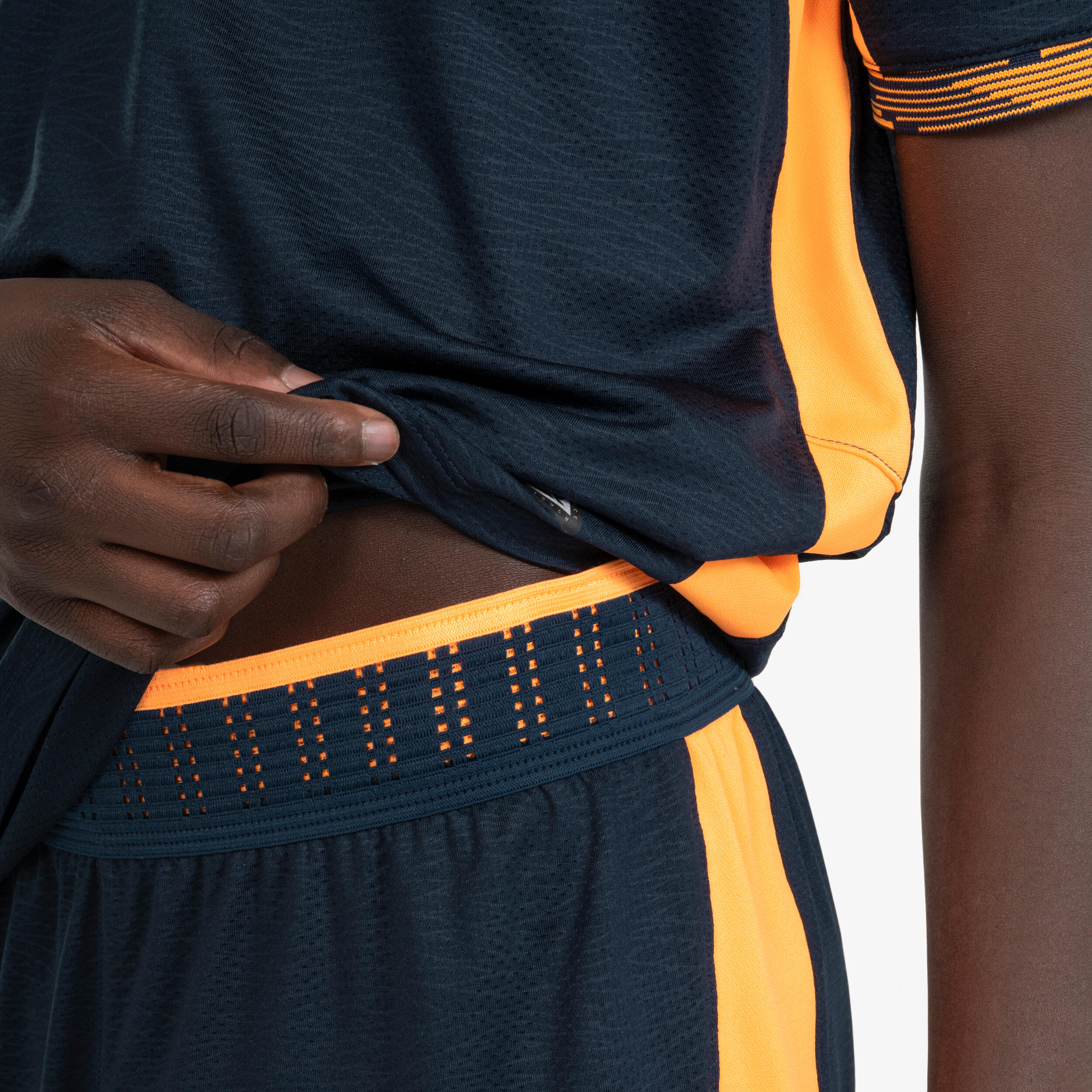 Pantalón corto de fútbol CLR Júnior Azul marino y naranja 5/12