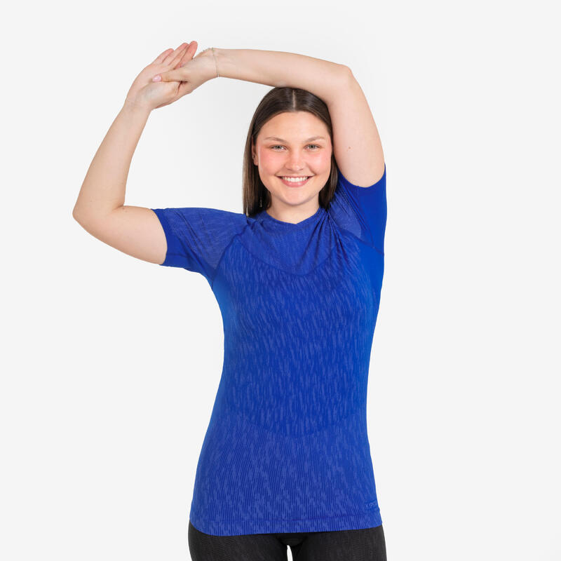 Camiseta térmica de fútbol manga corta adulto azul índigo keepdry 500