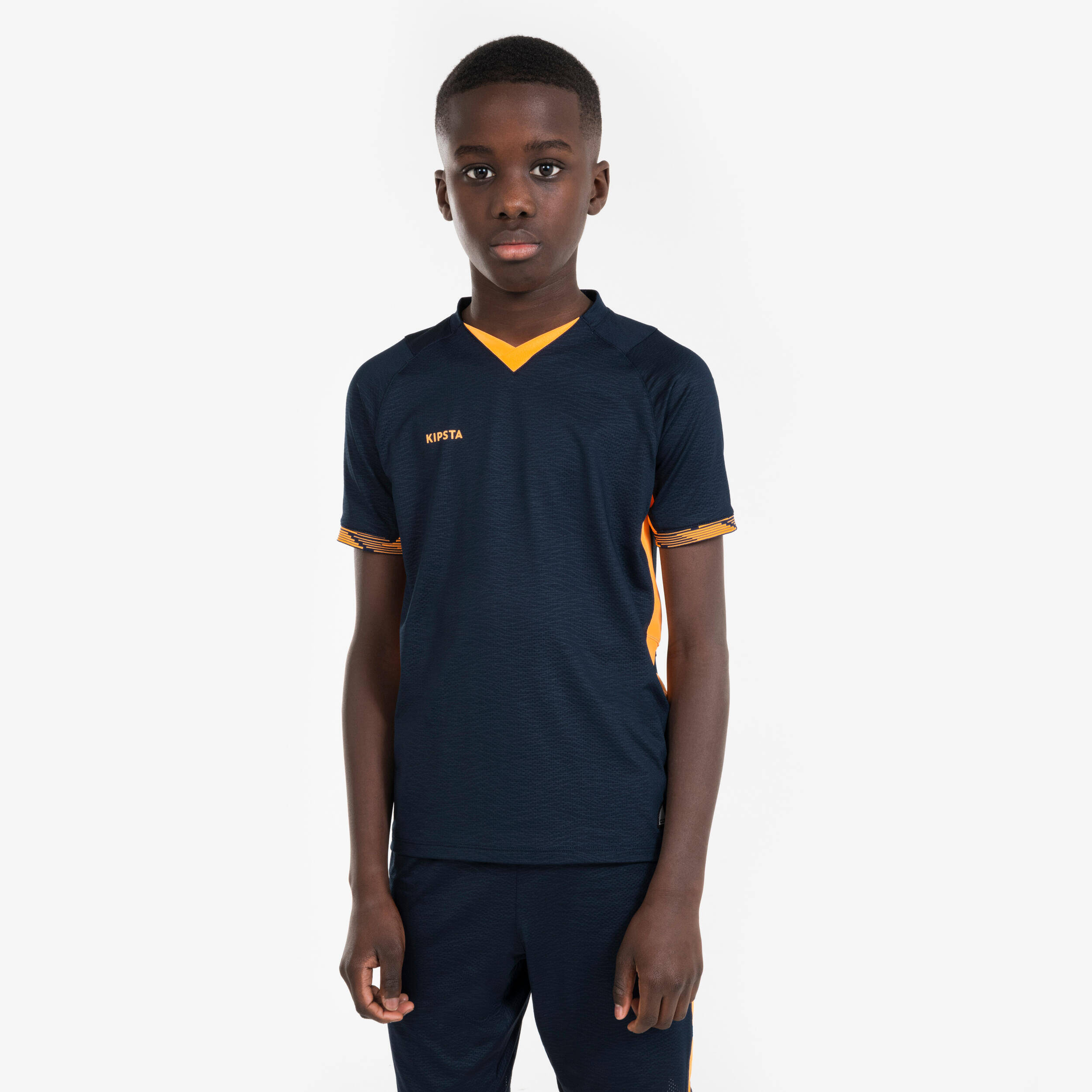 Kids' Short-Sleeved Football Shirt CLR - Orange/Navy -  1