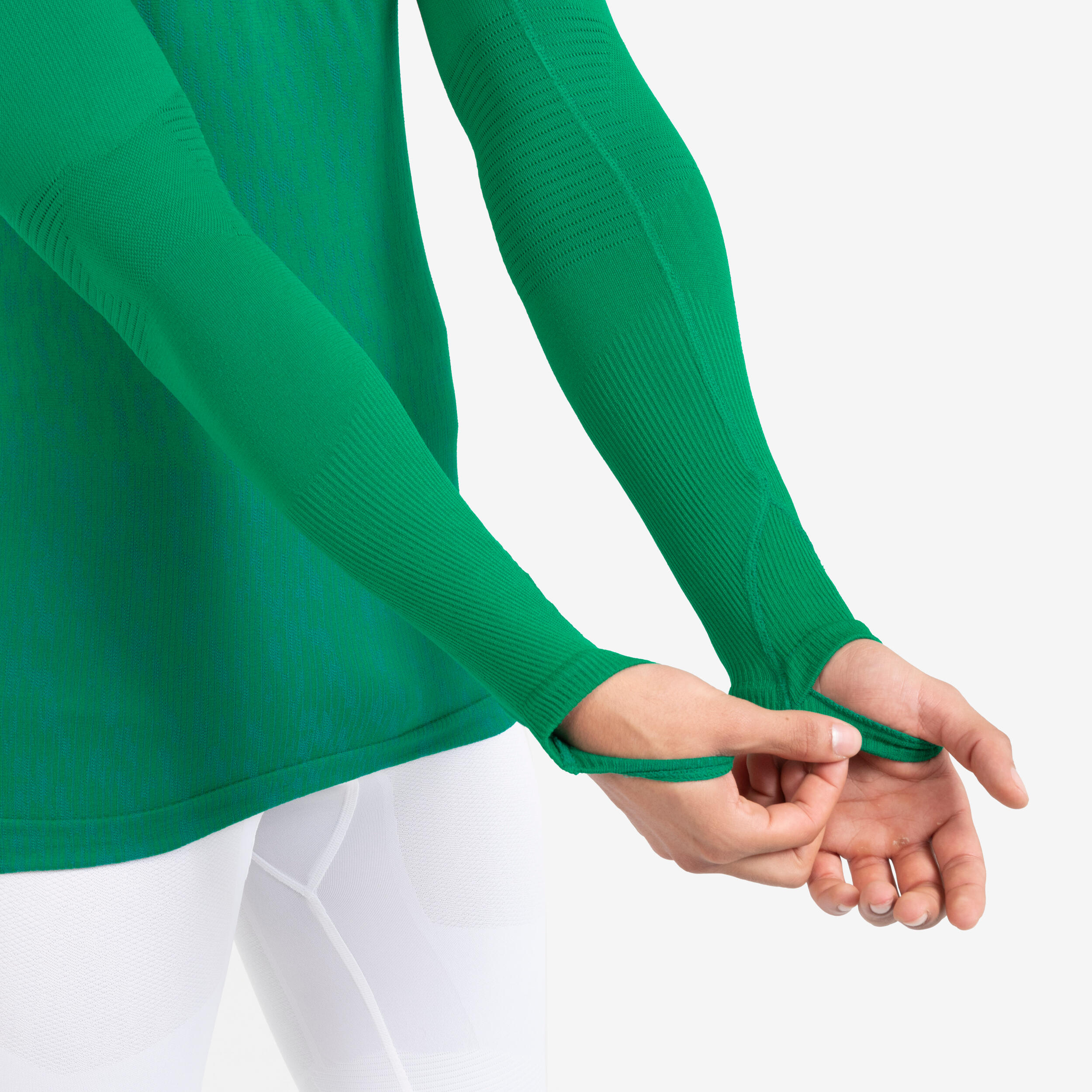 Unisex Football Long-Sleeved Seamless Thermal Base Layer Top Keepdry - Green 7/11