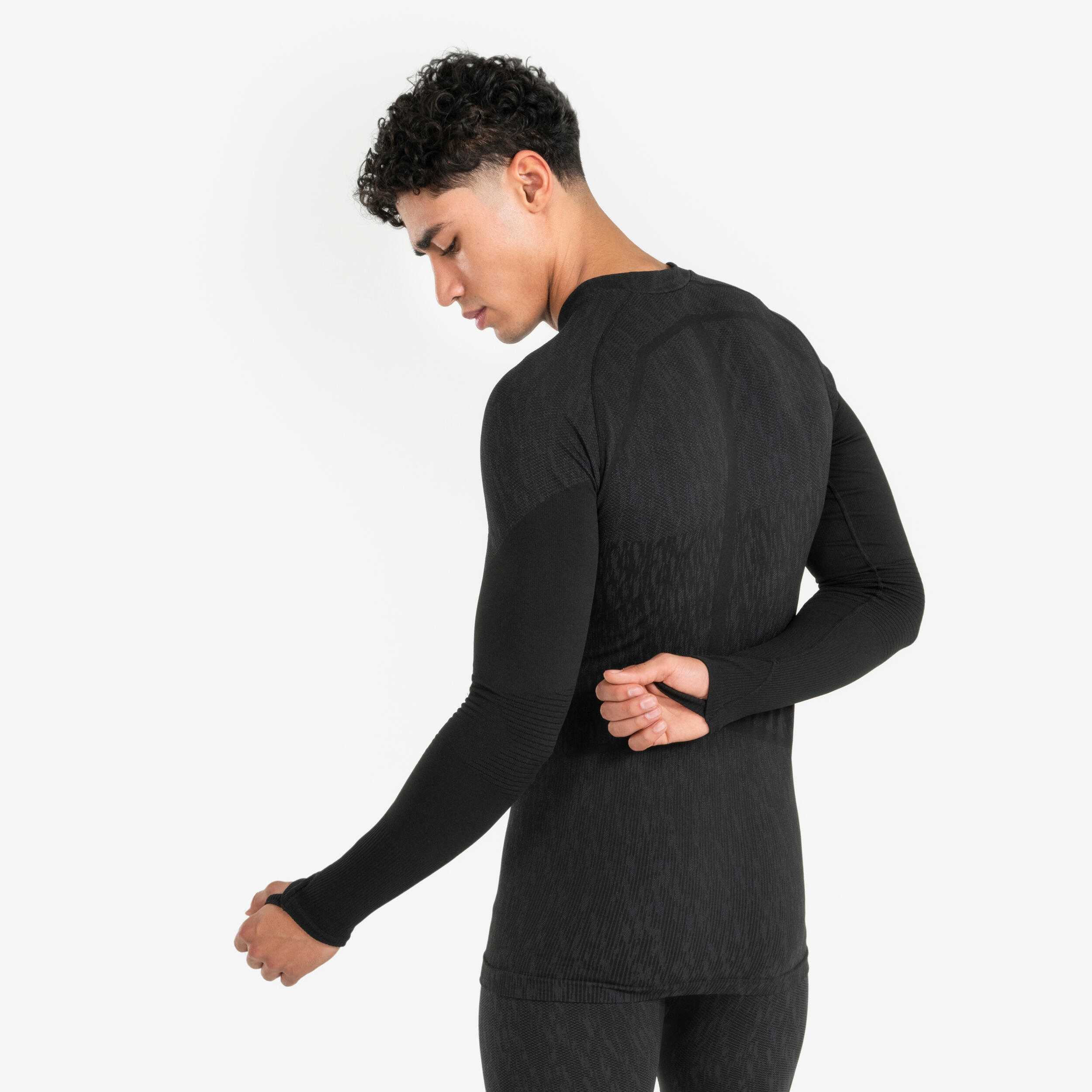 Unisex Football Long-Sleeved Seamless Thermal Base Layer Top Keepdry - Black