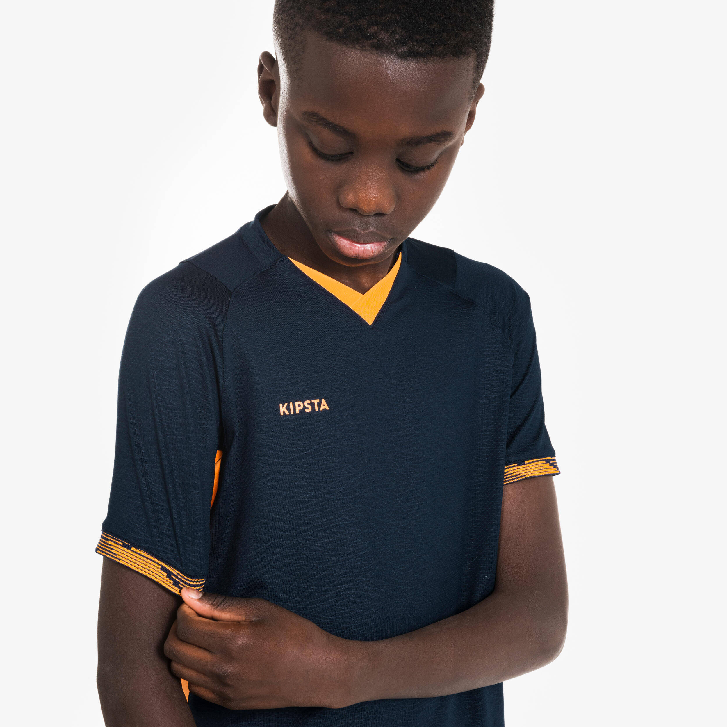 Kids' Short-Sleeved Football Shirt CLR - Orange/Navy -  2
