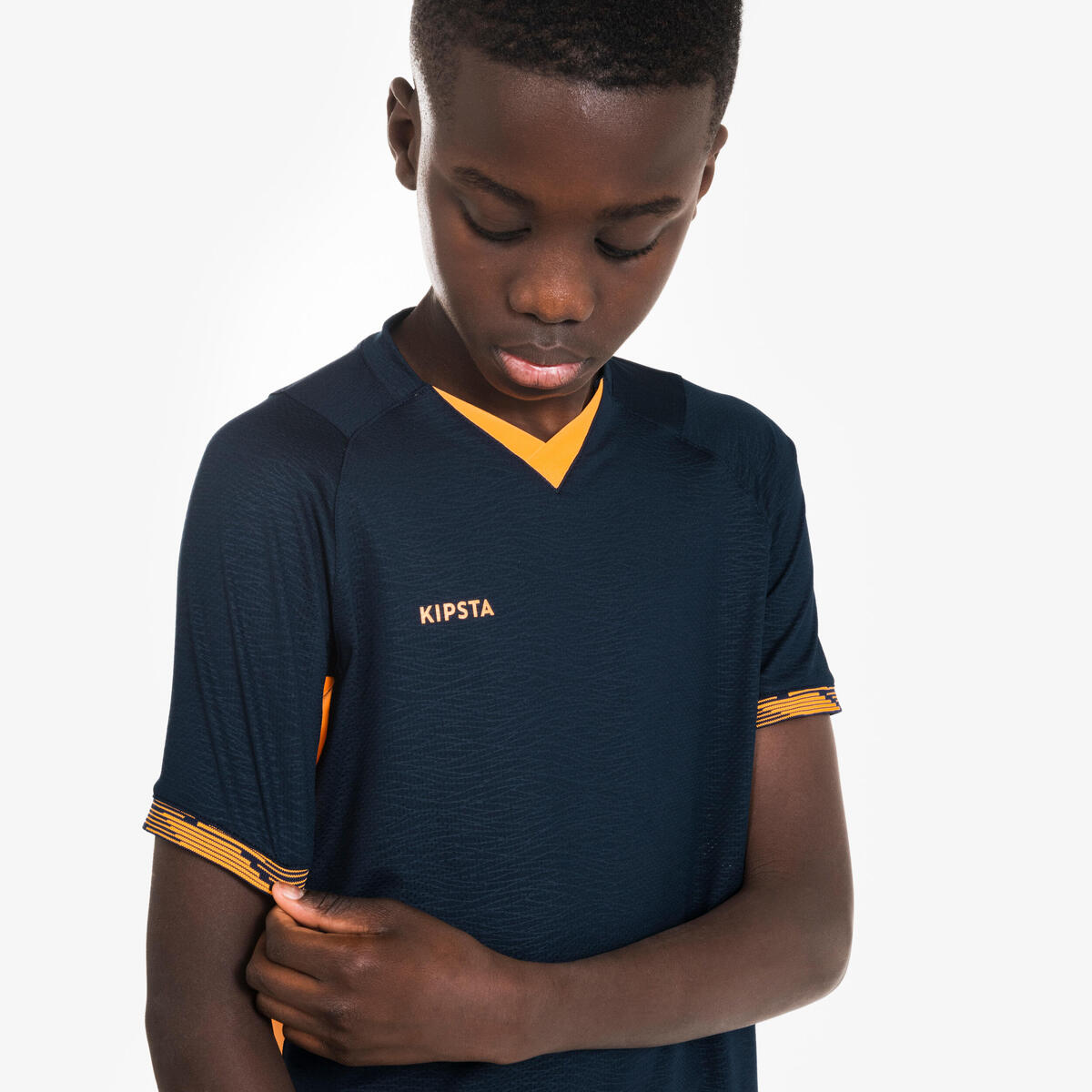 Maillot de football CLR manches courtes Enfant Orange et Marine