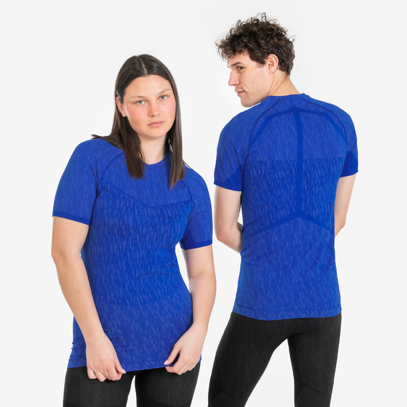 Camiseta térmica de fútbol manga corta adulto azul índigo keepdry 500