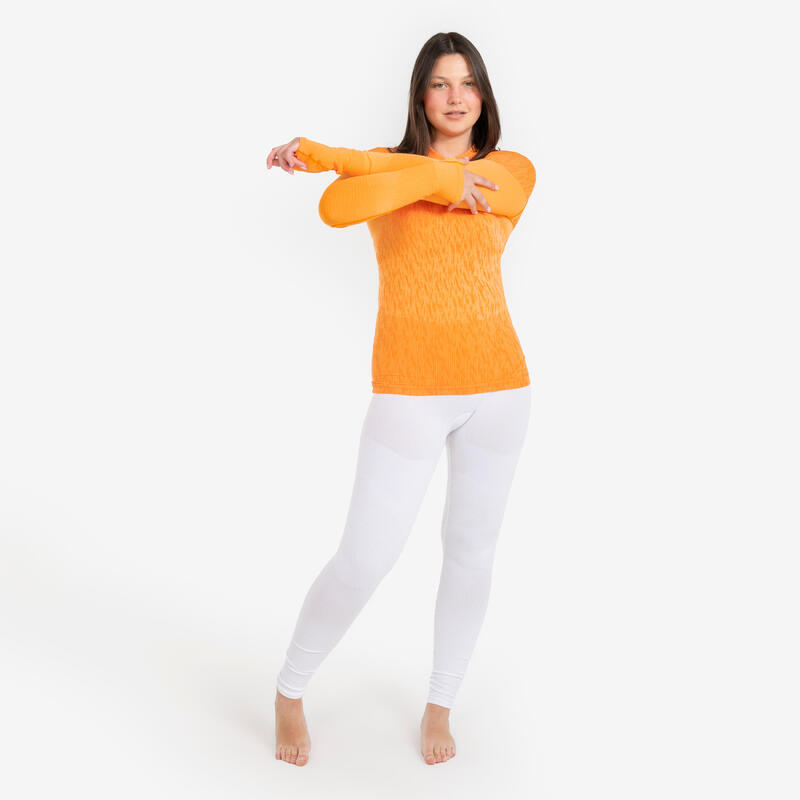 Camiseta interior térmica cuello alto manga larga adulto naranja melón keepdry 500