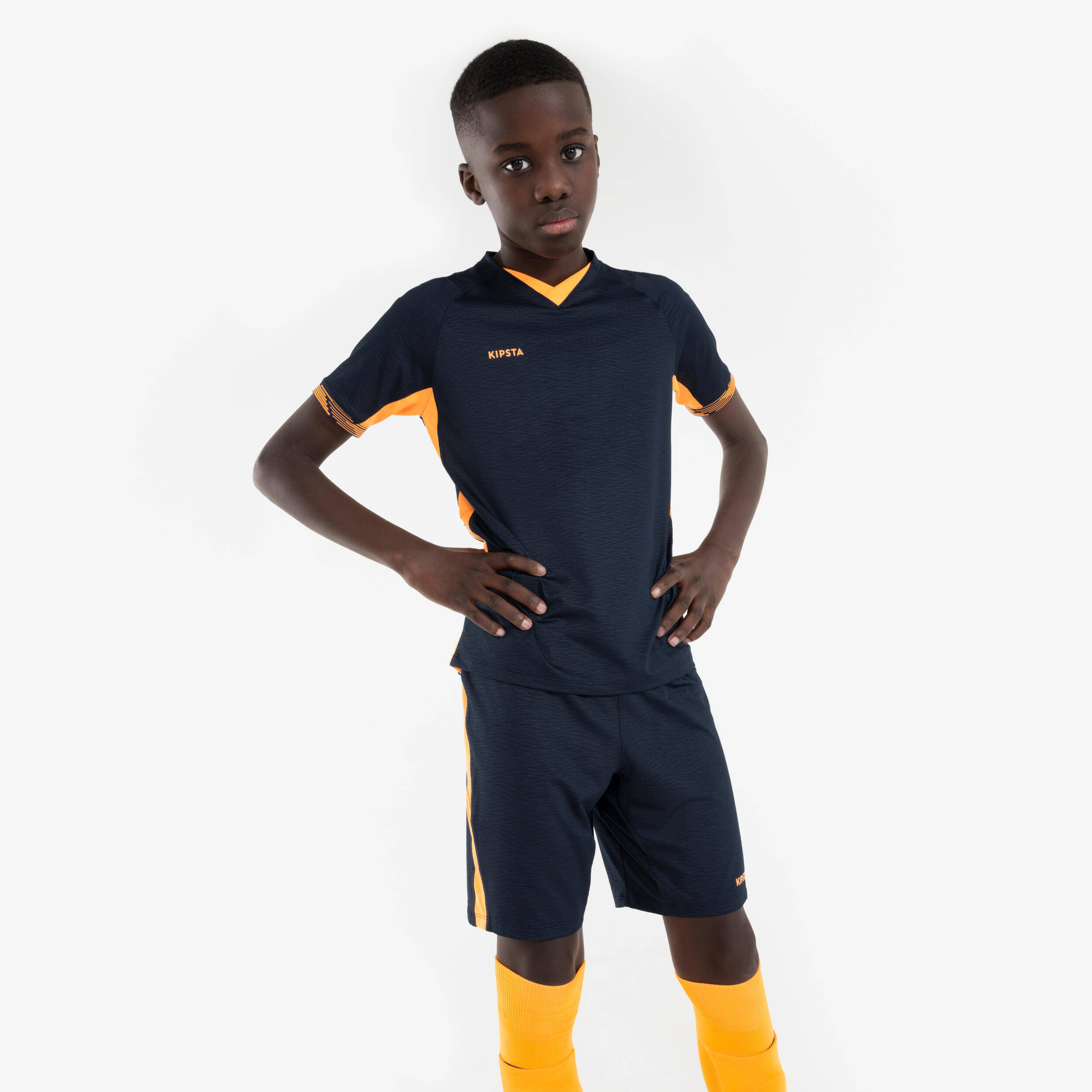 Kids' Short-Sleeved Football Shirt CLR - Orange/Navy -  5