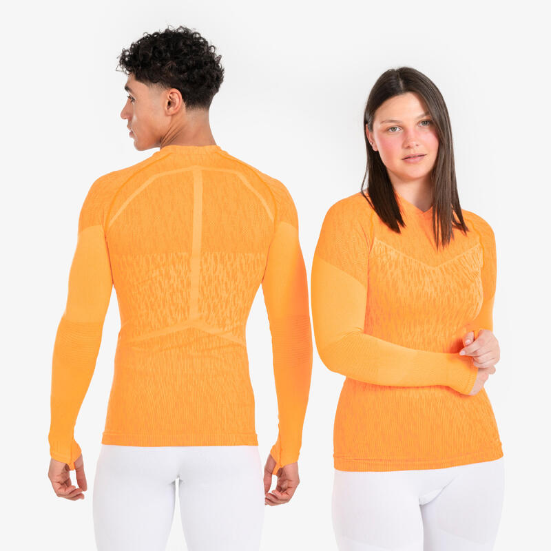 Camiseta interior térmica cuello alto manga larga adulto naranja melón keepdry 500