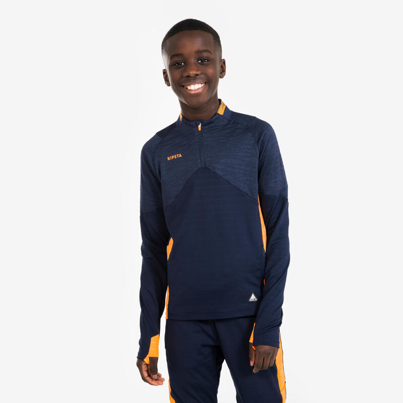 Trainingspak met shirt met 1/2 rits voor voetbal voor kinderen CLR navy/oranje