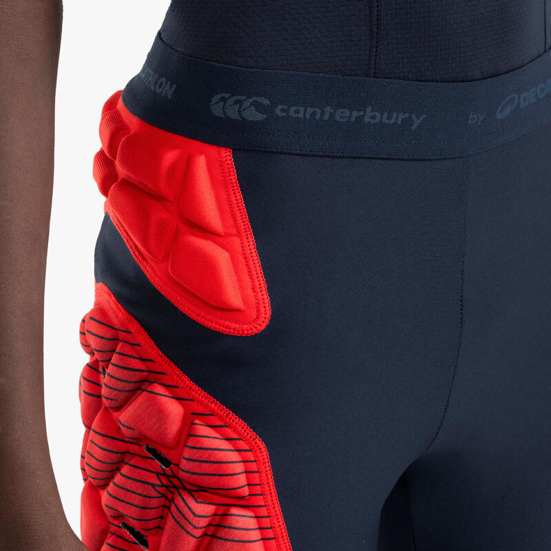 Beschermende rugbyondershort voor kinderen R500 Decathlon | Canterbury blauw