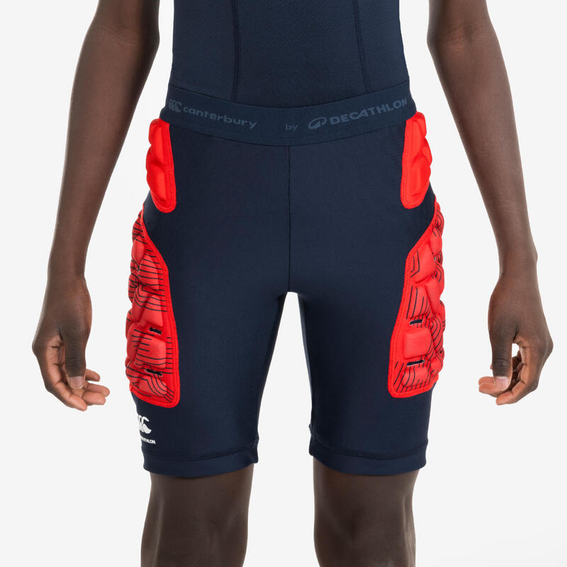 Beschermende rugbyondershort voor kinderen R500 Decathlon | Canterbury blauw