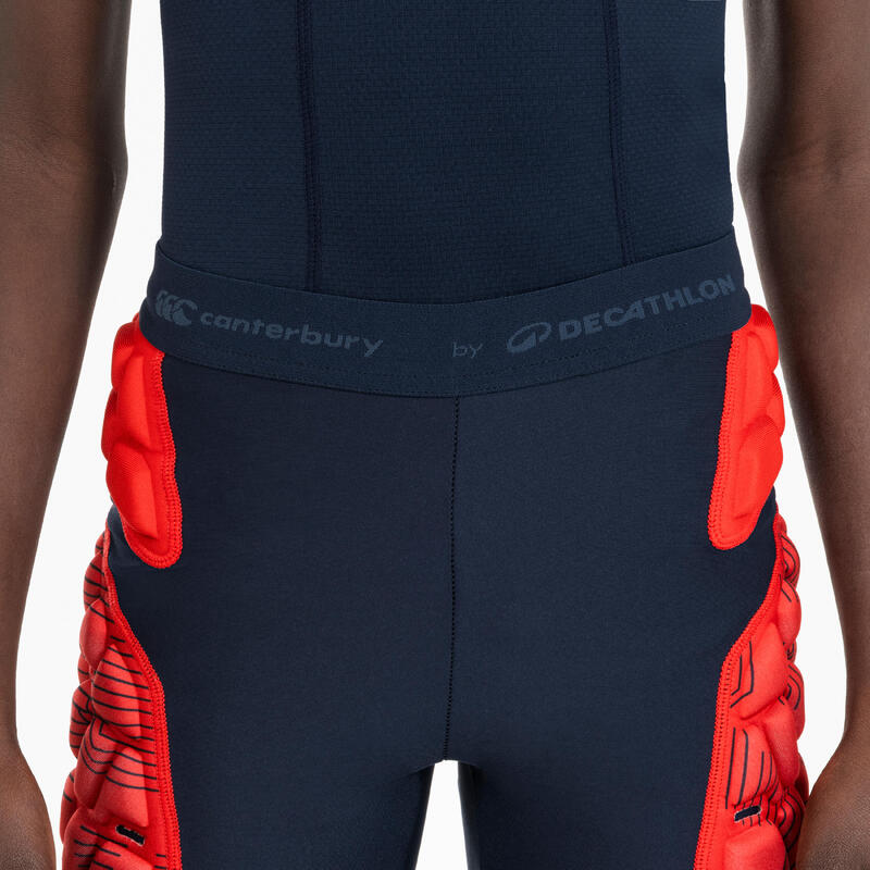 Beschermende rugbyondershort voor kinderen R500 Decathlon | Canterbury blauw