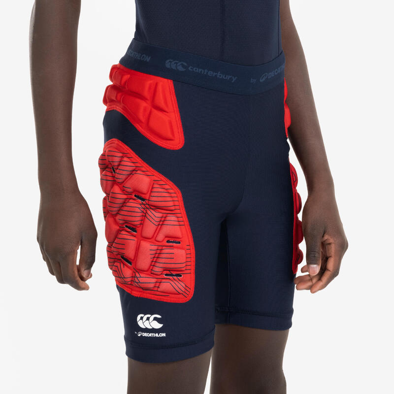 Beschermende rugbyondershort voor kinderen R500 Decathlon | Canterbury blauw