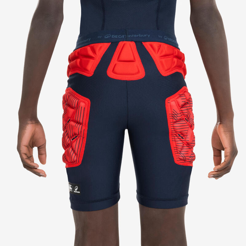 Beschermende rugbyondershort voor kinderen R500 Decathlon | Canterbury blauw