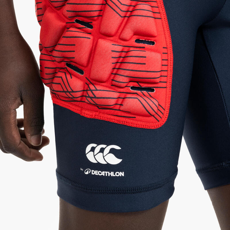 Beschermende rugbyondershort voor kinderen R500 Decathlon | Canterbury blauw