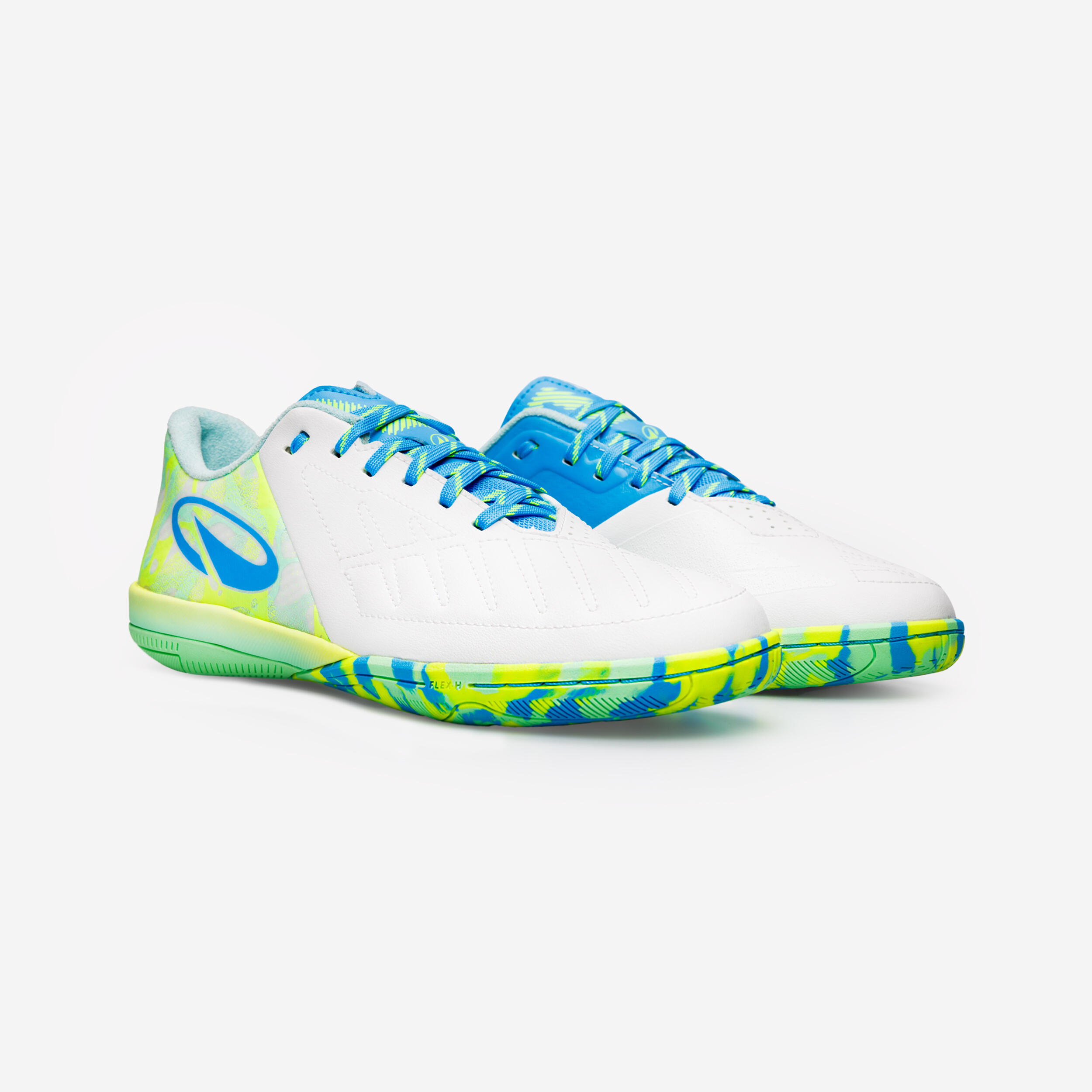 Zaalvoetbalschoenen kind Ginka Pro wit/blauw/groen 3/6