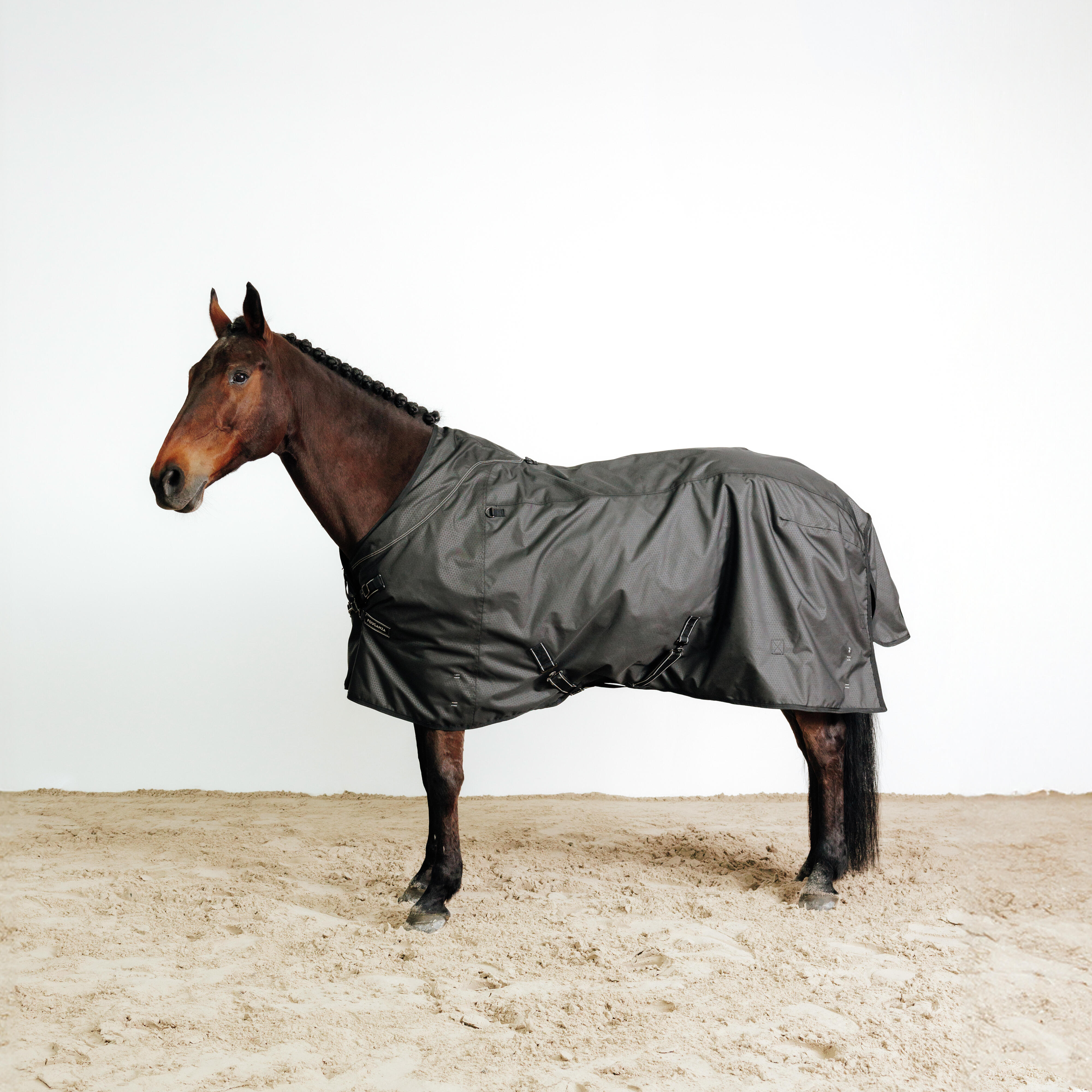 FOUGANZA Nepremokavá deka Allweather 1200D pre kone a poníky čierna 125 cm