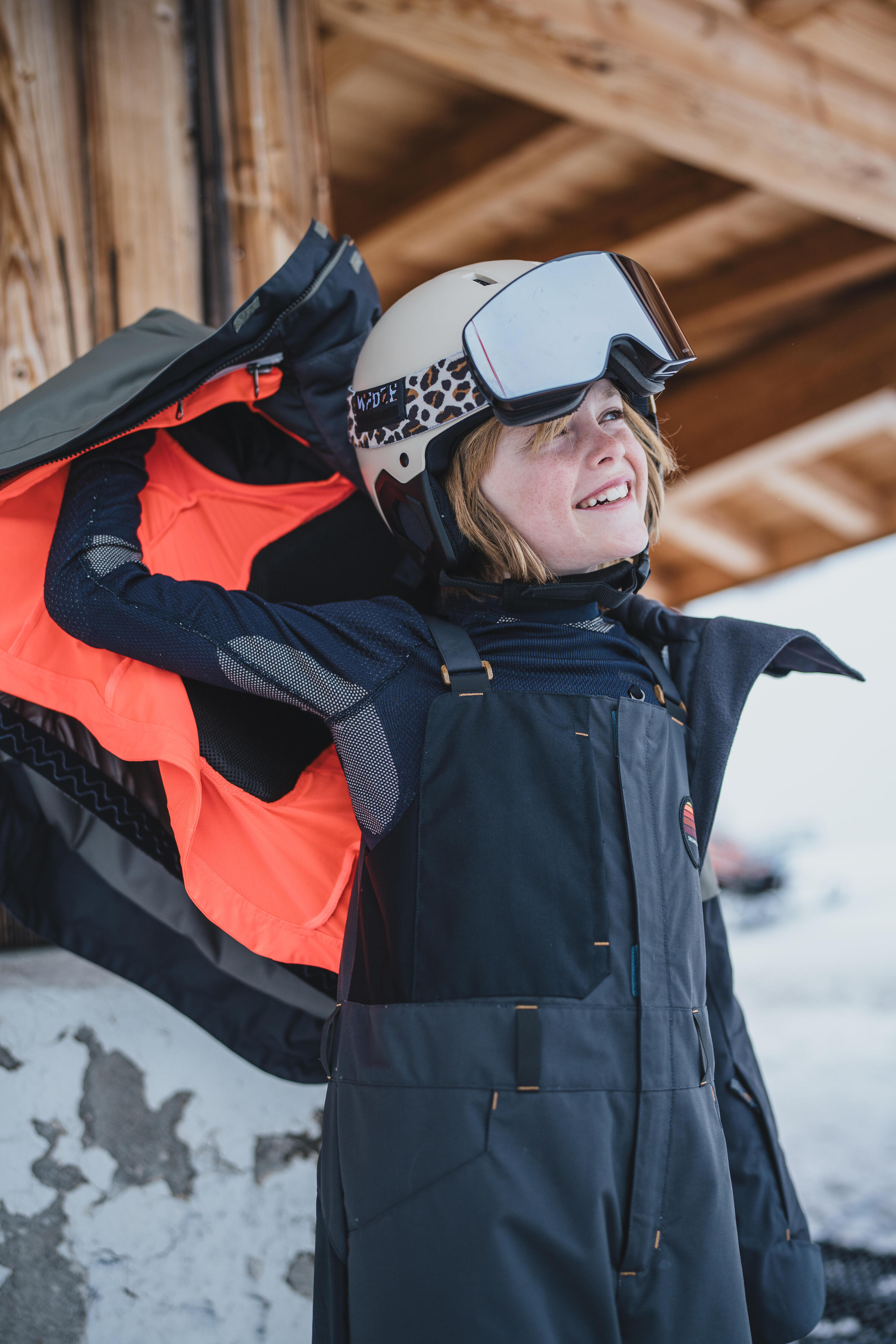 BOYS' HIGH RESISTANCE LONG SNOWBOARD JACKET - SNB 500 - KHAKI 30/33