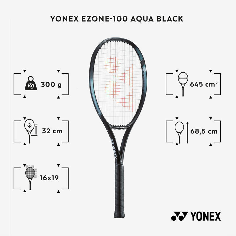 Tennisracket voor volwassenen EZONE 100 aqua zwart 300 g