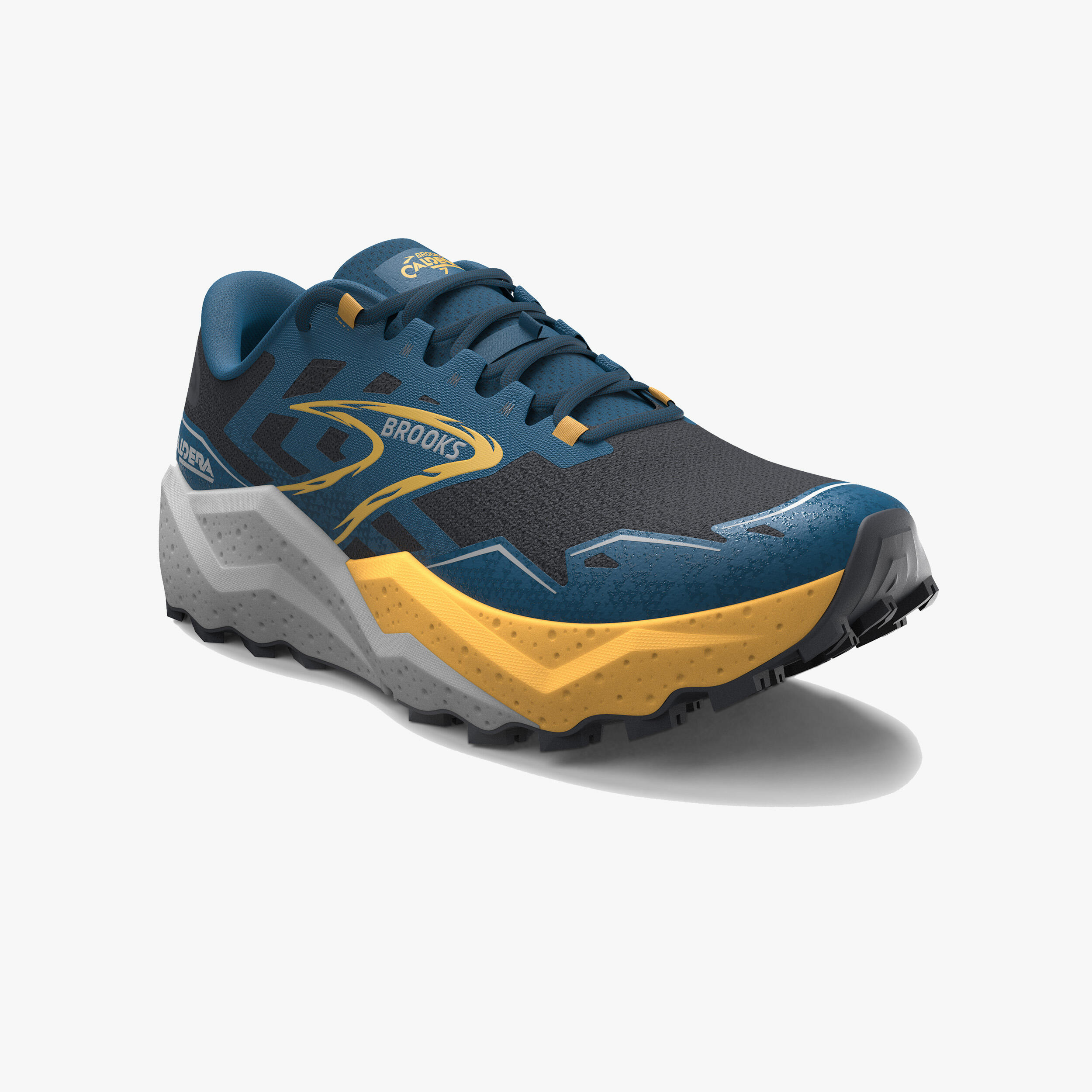 Chaussures de running trail homme, Brooks caldera 7, bleu et jaune 2/3