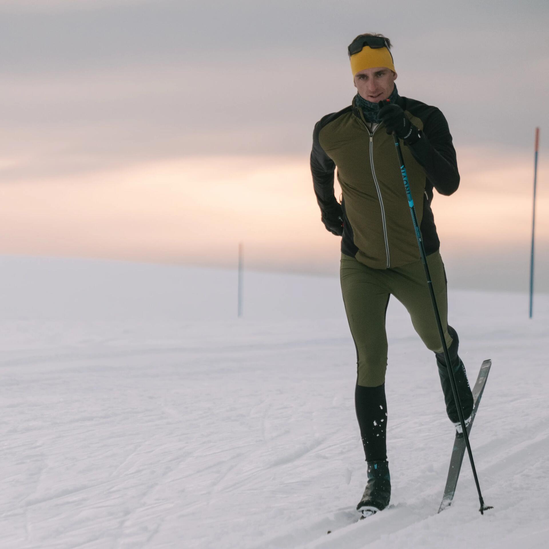 man doing intense cross-country skiing