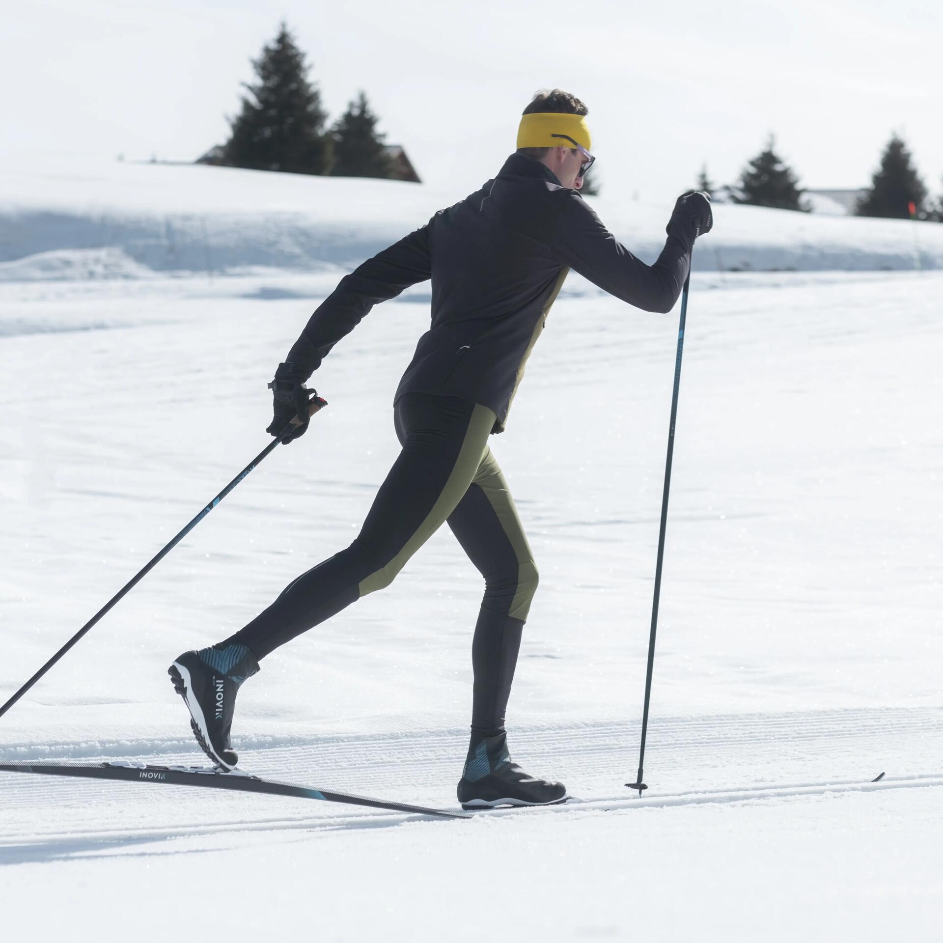 A man doing classic cross-country skiing
