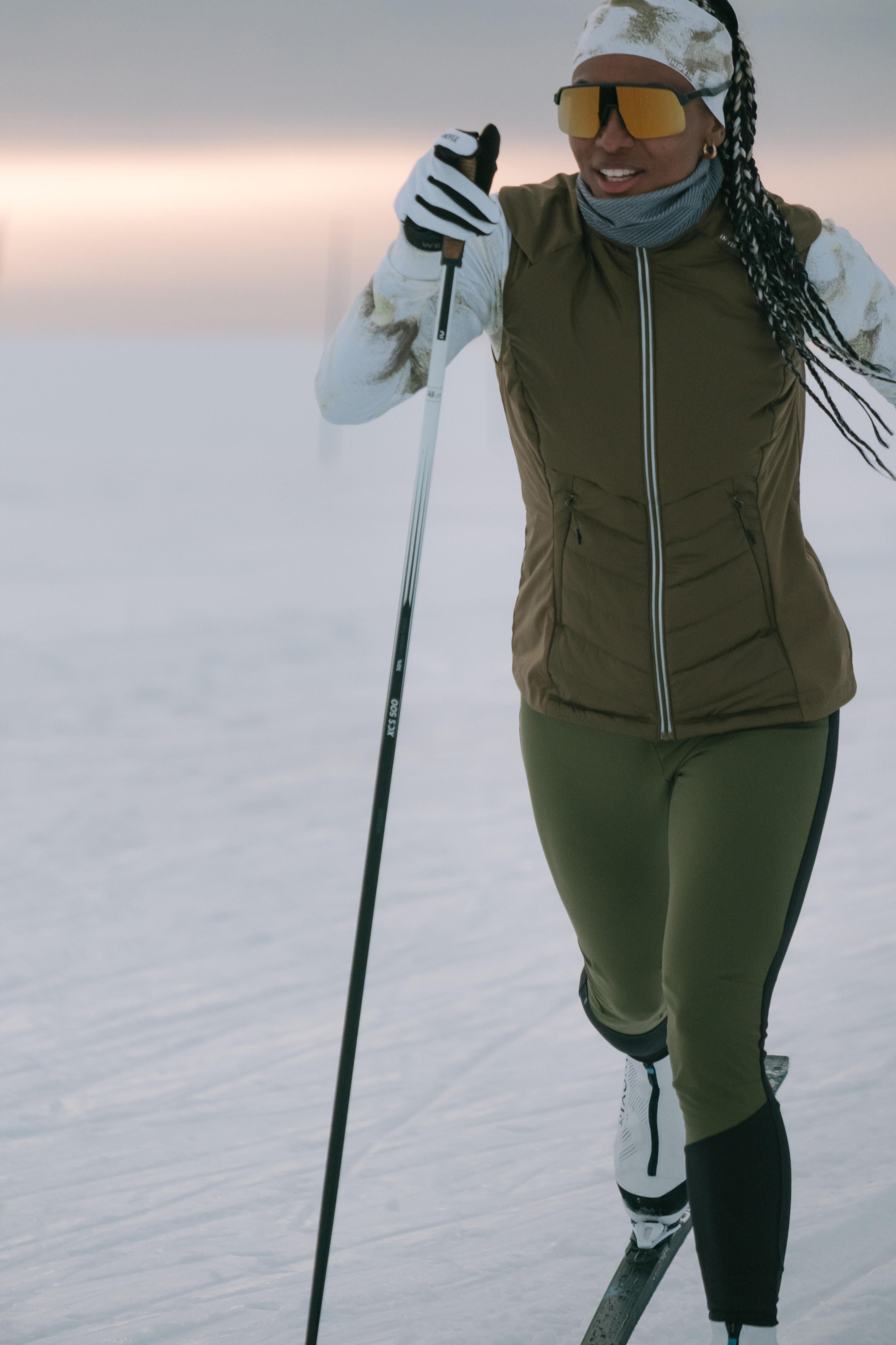 Women’s Windproof Cross-Country Ski Tights 500 - Khaki 9/9