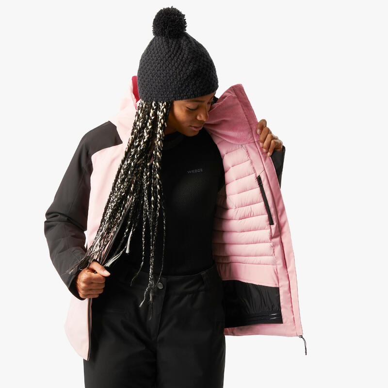 Kadın Kayak Montu - Pembe/Siyah - 500