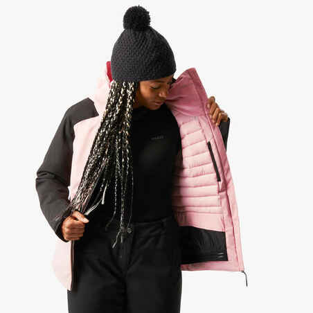 Women's Warm and Waterproof Ski Jacket 500-Pink and Black