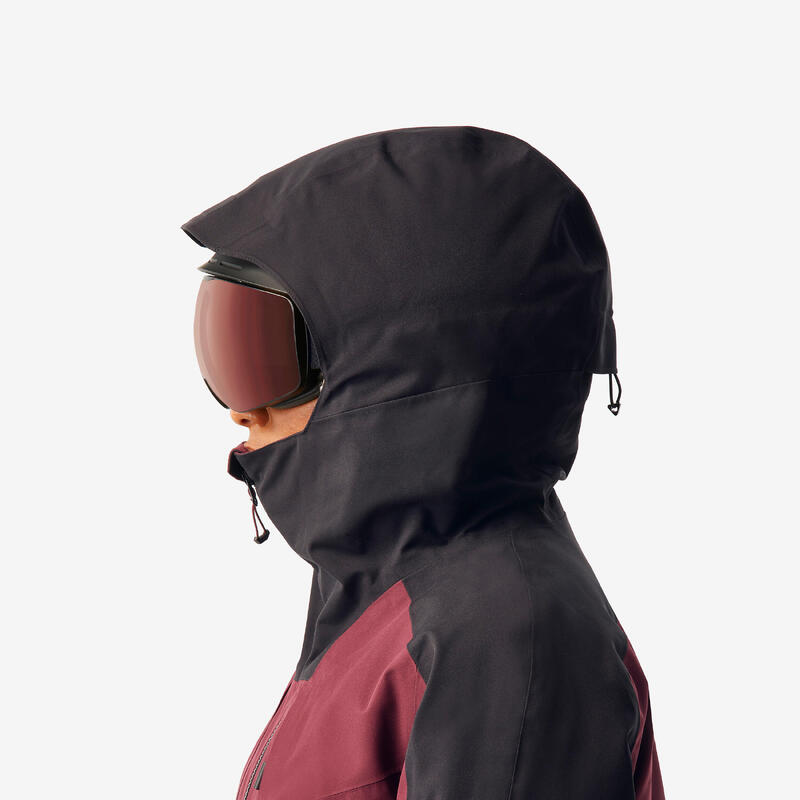 Veste de ski polyvalente et chaude femme, FR 100 bordeaux et noir