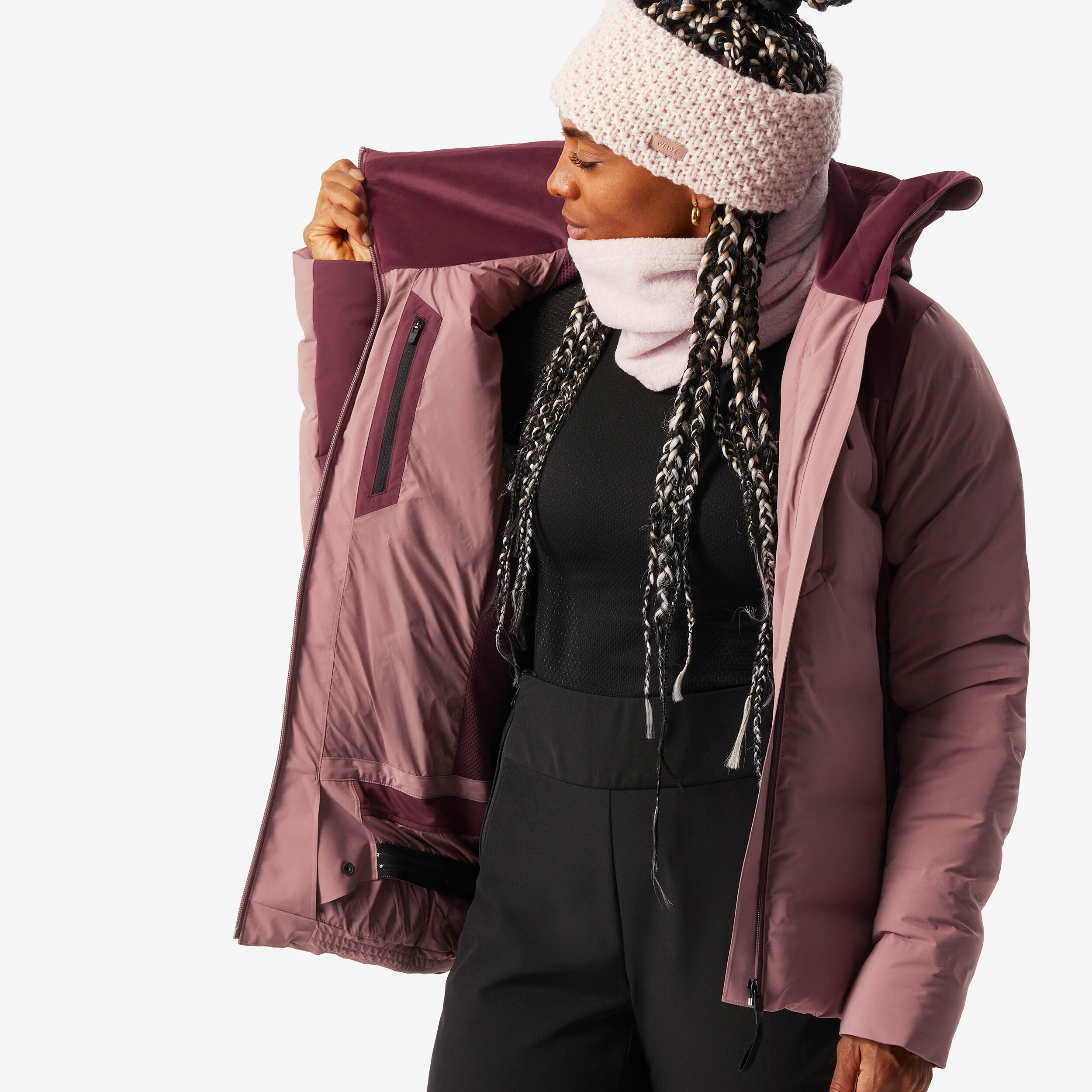 Women's warm and waterproof ski jacket, 500 Warm pink taupe 5/9