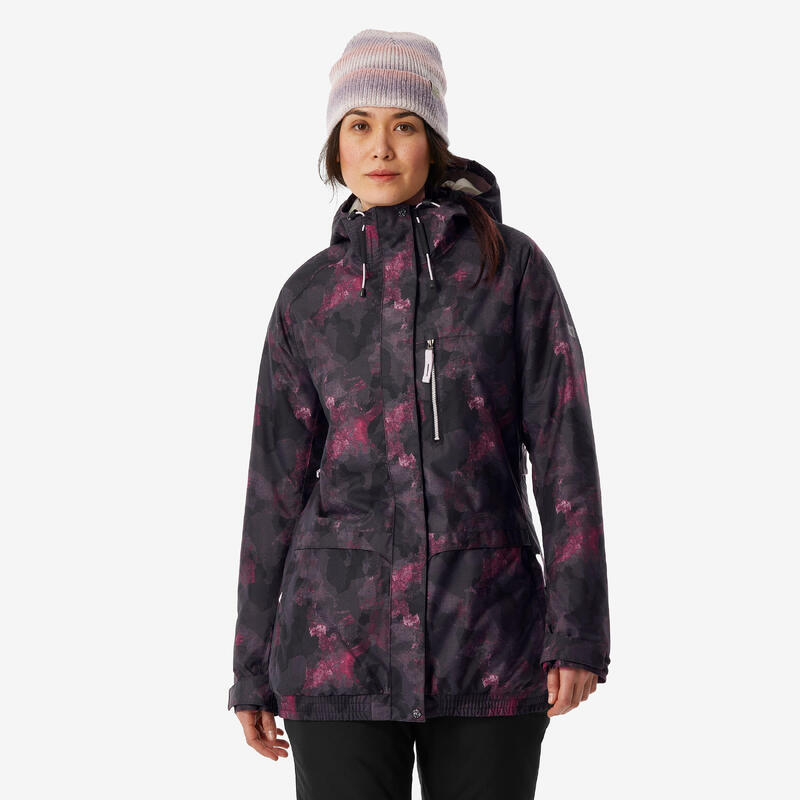 Veste de snowboard chaude et respirante femme, SNB 100 graph noir et rose