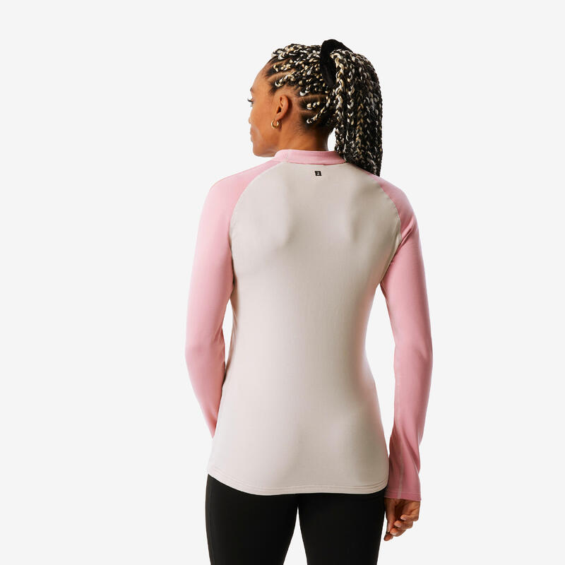 Maglia termica sci donna 500 beige e rosa