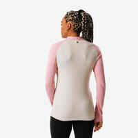 Women's Warm, Breathable Ski Base Layer Top BL500 - Beige and Pink