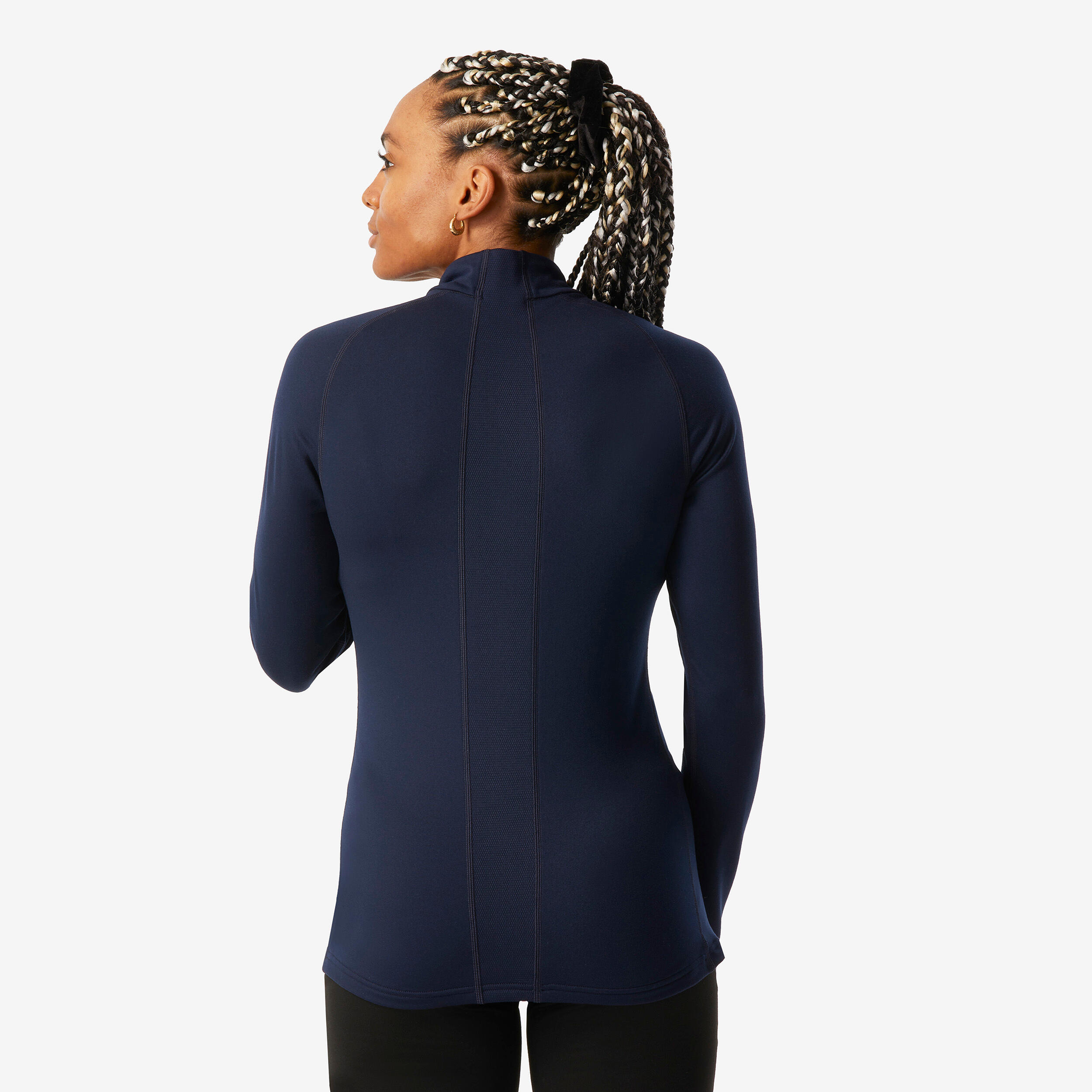 Women’s Thermal Base Layer Ski Top 1/2 Zip 500 - Navy 2/5