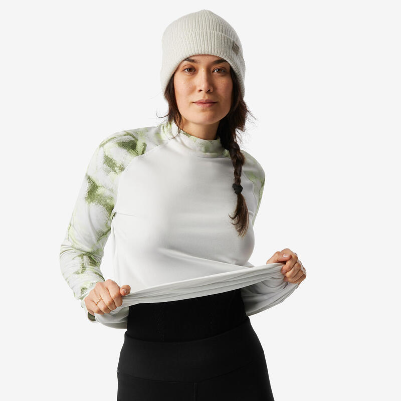 Los thermoshirt voor skiën dames 500 beige groen dessin