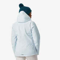 Women's warm and waterproof ski jacket, 500 glacier blue