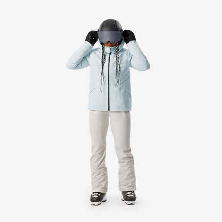 Women's warm and waterproof ski jacket, 500 glacier blue