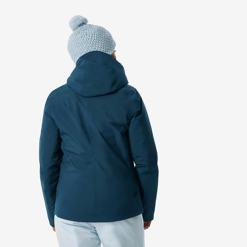 Warme en waterdichte ski-jas voor dames 500 petrolblauw