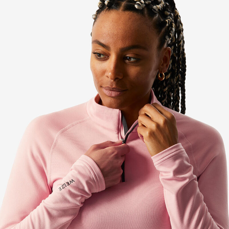 Sous-vêtement thermique de ski 1/2 zip Femme, 500 haut rose