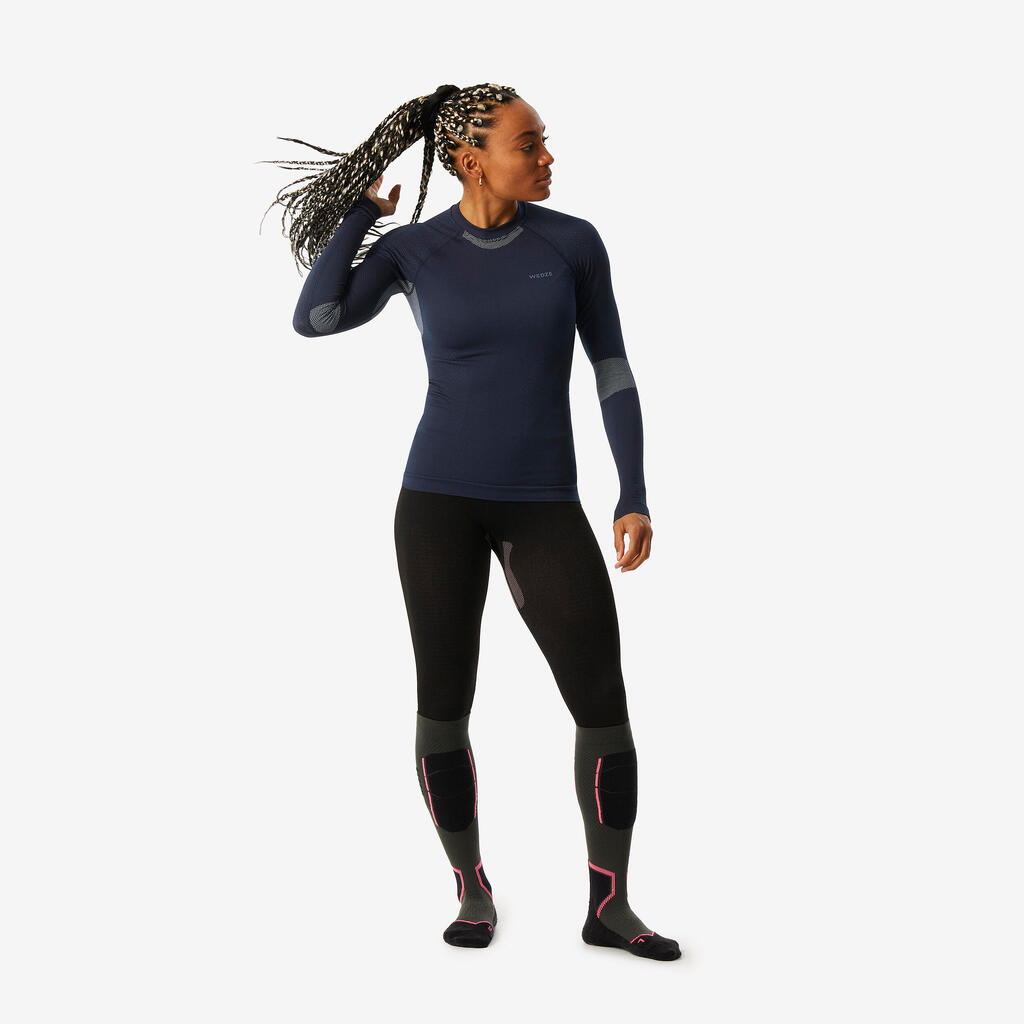 Women’s comfortable, soft & seamless base layer ski top - BL 500 - Pink / Black