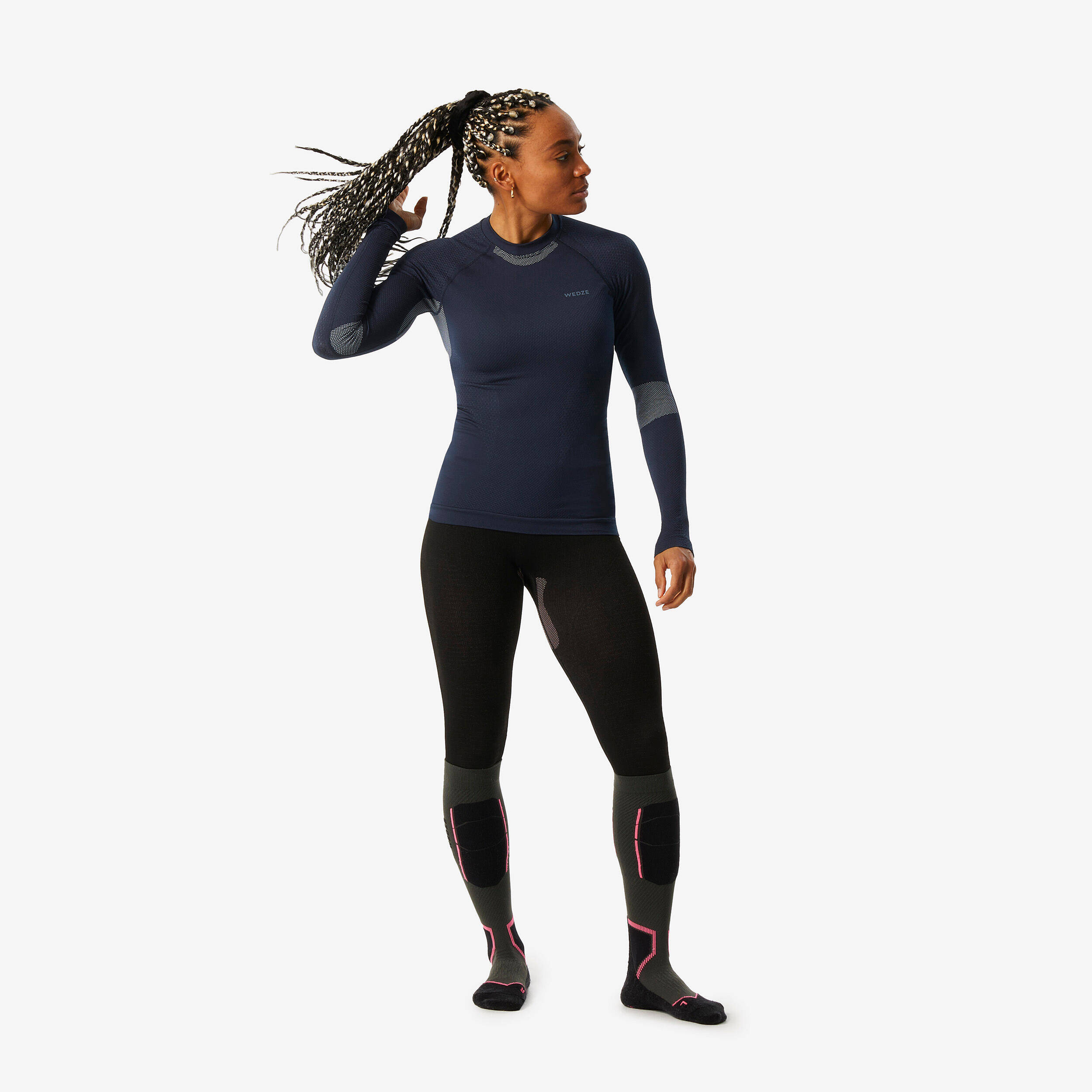 Women’s comfortable, soft and seamless ski base layer top - BL 500 - Navy / Blue -  3