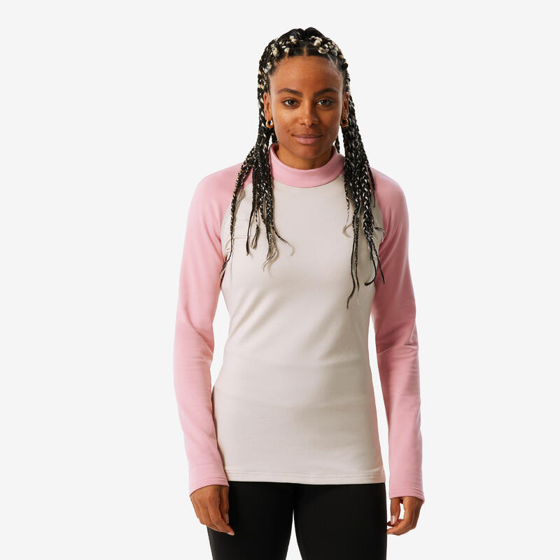 Maglia termica sci donna 500 beige e rosa