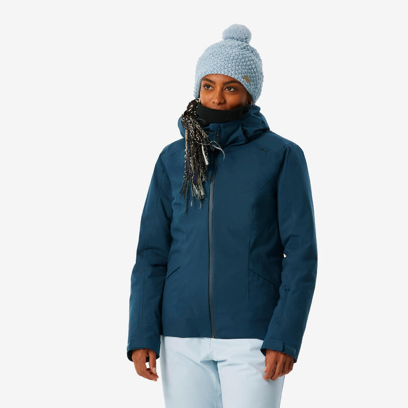 Veste de ski chaude et imperméable femme, 500 bleu pétrol