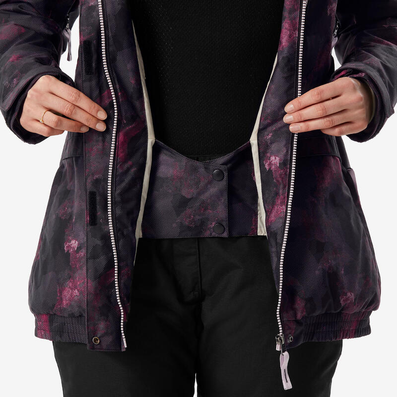 Veste de snowboard chaude et respirante femme, SNB 100 graph noir et rose