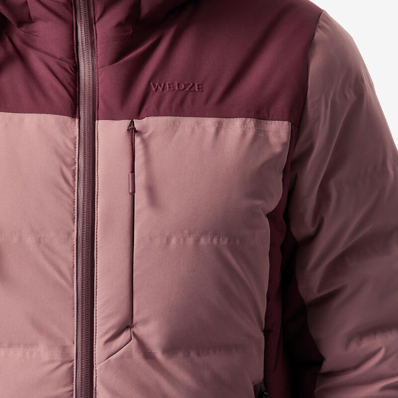 Doudoune de ski chaude et imperméable femme, Warm 900 rose taupe